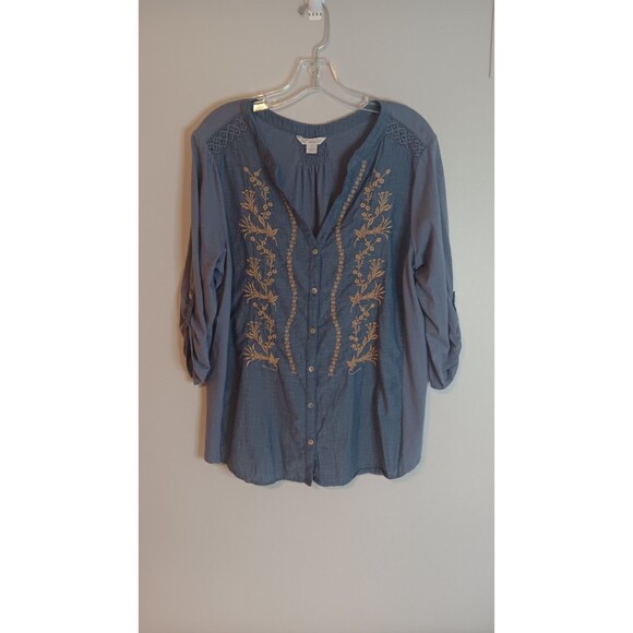 Khakis & Co Tops - Khakis & Co Embroidered Button Up Shirt Blue Sz Large